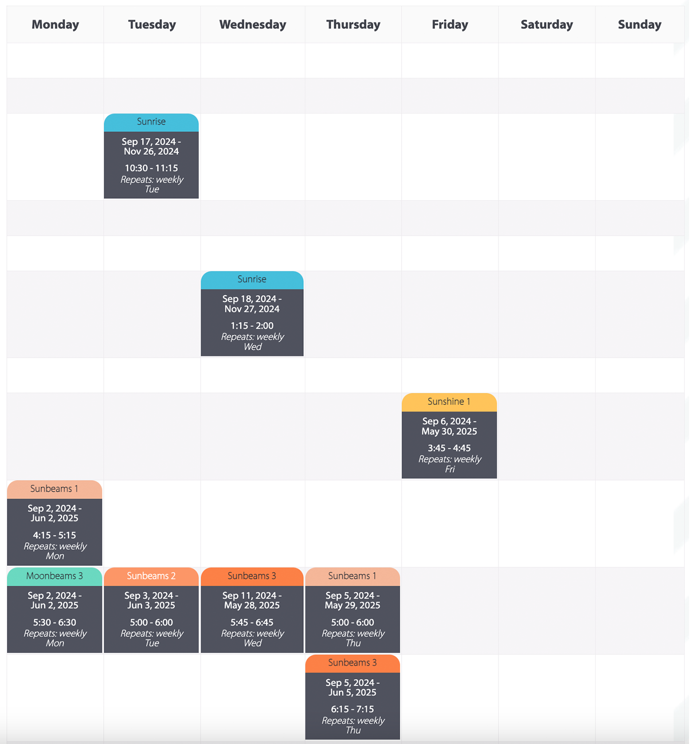  myc weekly schedule of classes